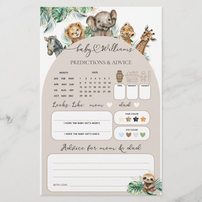 Safari Animal Jungle Modern Baby Guesses Game (Vorderseite)