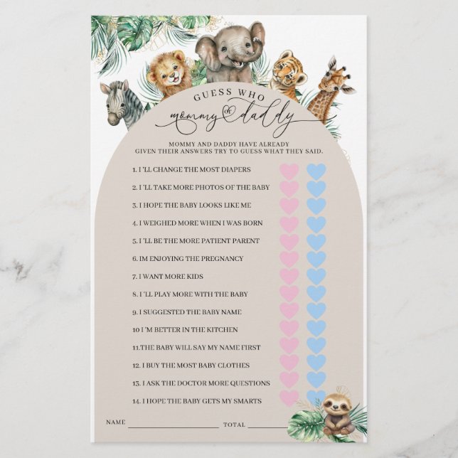 Safari Animal Jungle Modernes Mama oder Vater Game (Vorderseite)