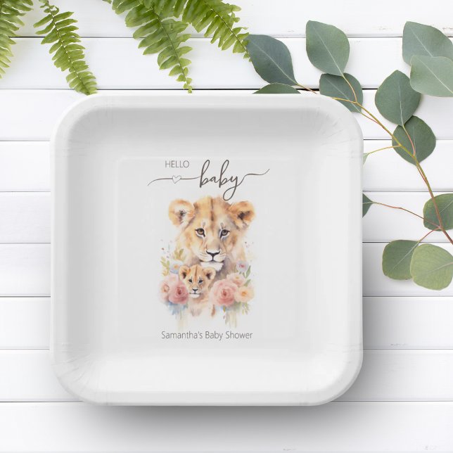 Safari Animal Lion Floral Mutter & Baby Dusche Pappteller (Safari Animal Lion Floral Mother & Baby Shower Paper Plates)