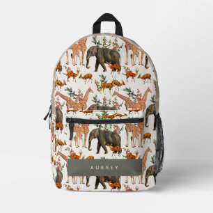 Safari Animal Pattern Elephant Giraffe Bedruckter Rucksack