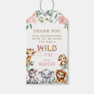 Safari Animal Pink Floral 1. Geburtstag Vielen Dan Geschenkanhänger