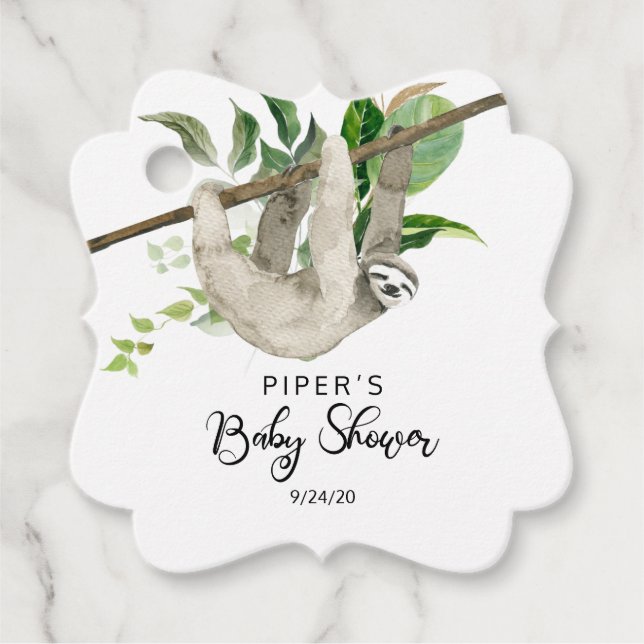 Safari Animal Sloth Baby Dusche Vielen Dank Geschenkanhänger (Vorderseite)