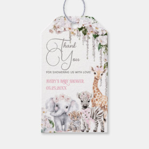 Safari Animal Tropical Blume Pink Baby Dusche Geschenkanhänger