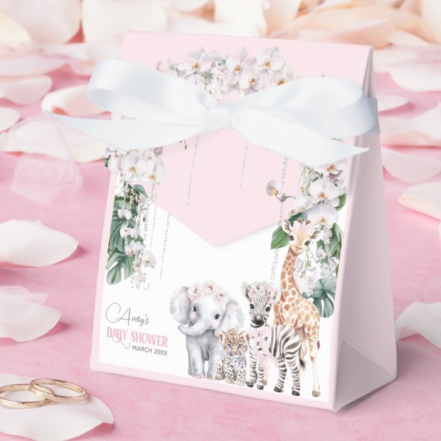 Safari Animal Tropical Blume Pink Baby Dusche Geschenkschachtel (Hochzeit)