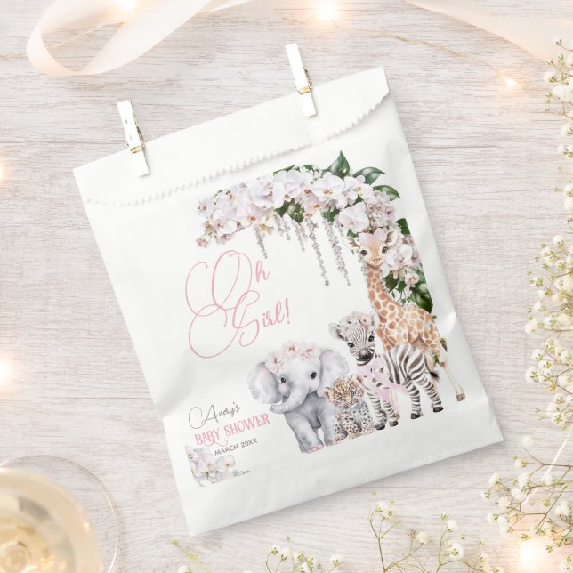 Safari Animal Tropical Blume Pink Baby Dusche Geschenktütchen (Ausgeschnitten)