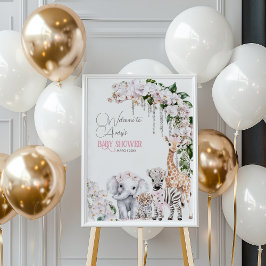 Safari Animal Tropical Blume Pink Baby Dusche Poster