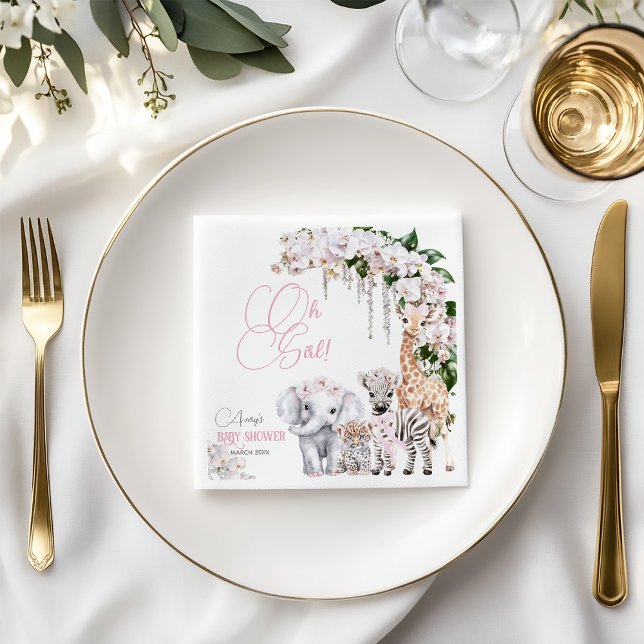 Safari Animal Tropical Blume Pink Baby Dusche Serviette (Von Creator hochgeladen)