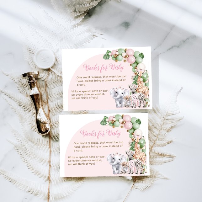 Safari Animal Tropical Green Pink Baby Girl Dusche Begleitkarte (Von Creator hochgeladen)