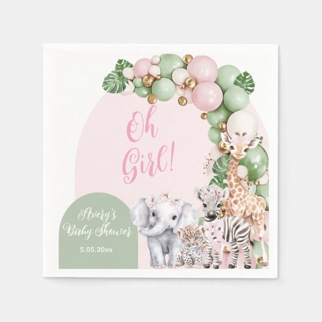 Safari Animal Tropical Green Pink Baby Girl Dusche Serviette (Vorderseite)