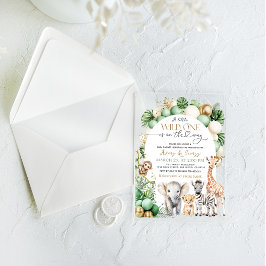 Safari Animal Tropical Green Wild One Baby Dusche Acryleinladungen