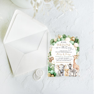 Safari Animal Tropical Green Wild One Baby Dusche Acryleinladungen