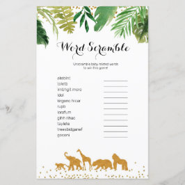 Safari Animal Watercolor Word Scramble Game,