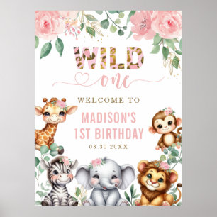 Safari Animal Wild One Floral 1. Geburtstag Willko Poster