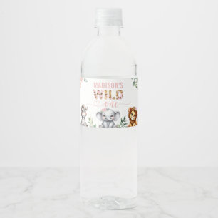 Safari Animal Wild One Pink Floral 1. Geburtstag Wasserflaschenetikett