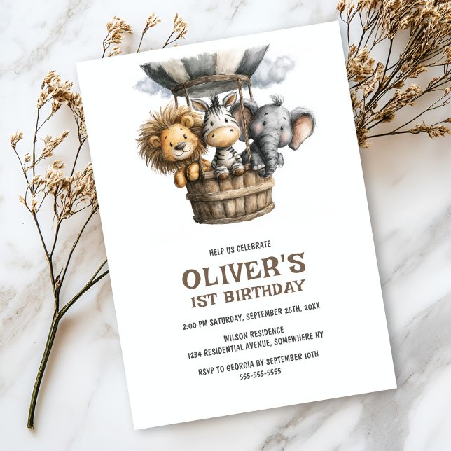 Safari Animals 1st Birthday Party Invitation Einladung (Von Creator hochgeladen)