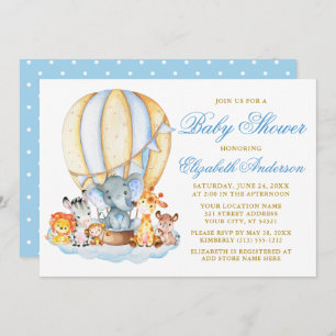 Safari Animals Air Ballon Wolken Dots Baby Dusche Einladung