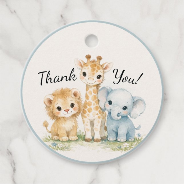 Safari Animals Baby Boy Elephant Lion Giraffe  Geschenkanhänger (Vorderseite)