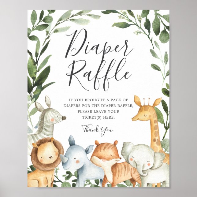 Safari Animals Baby Duschabwascher Raffle-Zeichen Poster (Vorne)