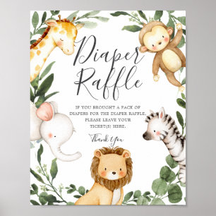 Safari Animals Baby Duschabwascher Raffle-Zeichen Poster