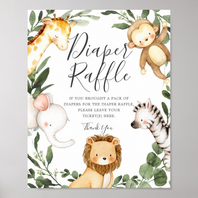 Safari Animals Baby Duschabwascher Raffle-Zeichen Poster (Vorne)
