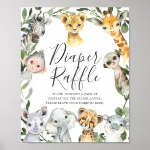Safari Animals Baby Duschabwascher Raffle-Zeichen Poster