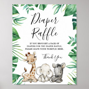 Safari Animals Baby Duschabwascher Raffle-Zeichen Poster