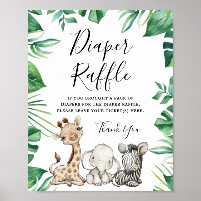 Safari Animals Baby Duschabwascher Raffle-Zeichen Poster (Vorne)