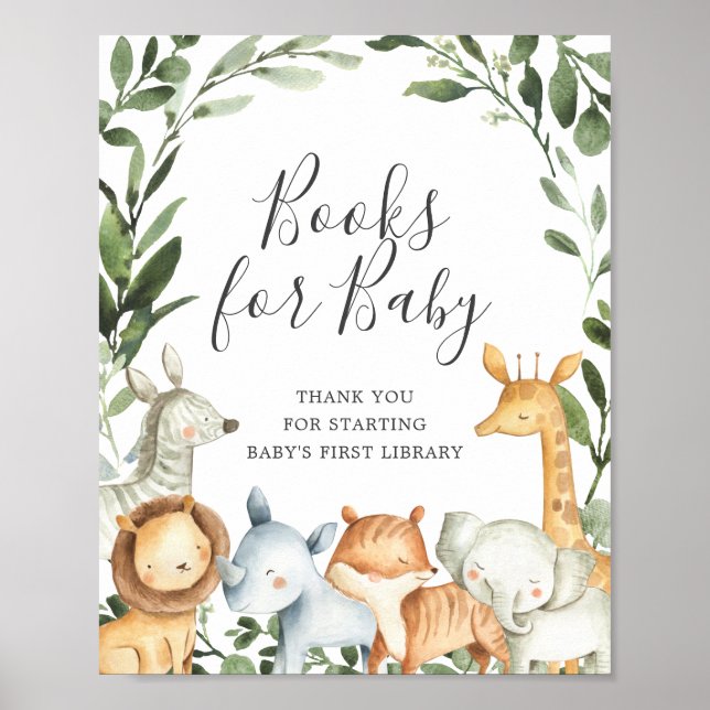 Safari Animals Baby-Duschbücher für Babysignatur Poster (Vorne)