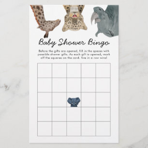 Safari Animals Baby Dusche Bingo Spiel