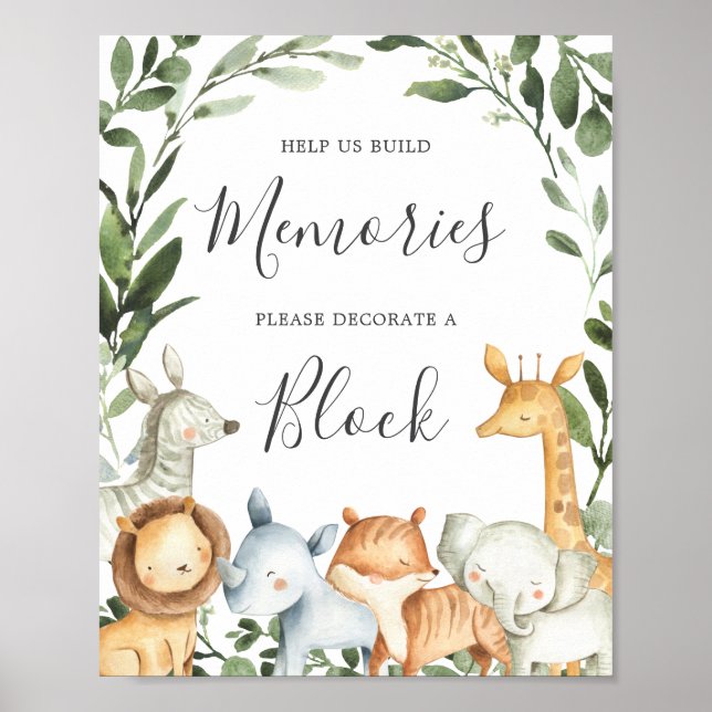 Safari Animals Baby Dusche Dekorieren ein Blockzei Poster (Vorne)