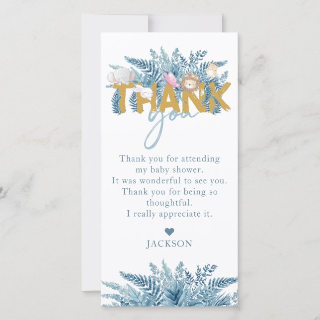 Safari Animals Baby Dusche I Birthday Dankeskarte (Vorderseite)