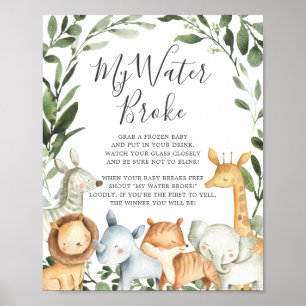Safari Animals Baby Dusche Mein Wasser Broke Schil Poster