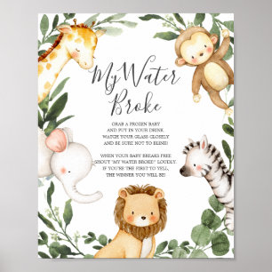 Safari Animals Baby Dusche Mein Wasser Broke Schil Poster