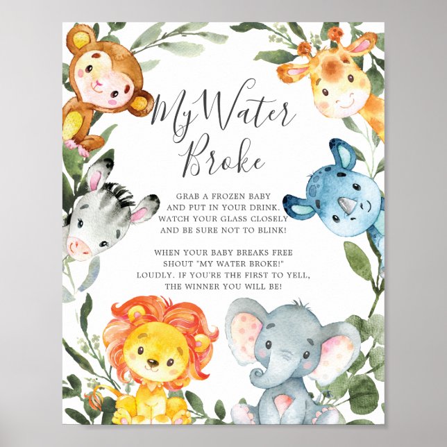 Safari Animals Baby Dusche Mein Wasser Broke Schil Poster (Vorne)