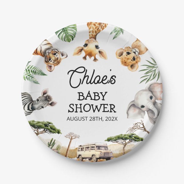 Safari Animals Baby Dusche Pappteller (Vorderseite)