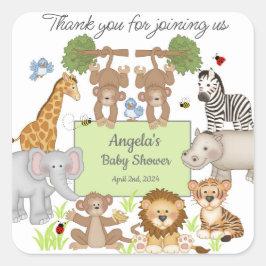 Safari Animals Baby Dusche Party Quadratischer Aufkleber