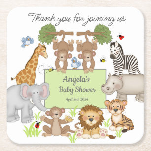 Safari Animals Baby Dusche Party Rechteckiger Pappuntersetzer