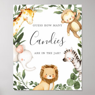 Safari Animals Baby Dusche schätzen, wie viele Kan Poster