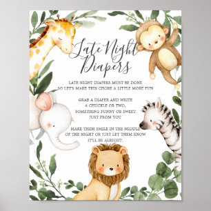 Safari Animals Baby-Dusche Spätnächtliche Windeln  Poster