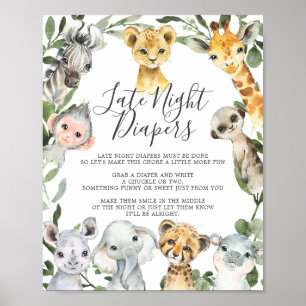 Safari Animals Baby-Dusche Spätnächtliche Windeln  Poster