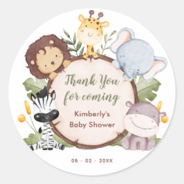Safari Animals Baby Dusche Vielen Dank Runder Aufkleber
