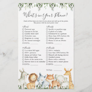 Safari Animals Baby-Dusche Was ist in Ihrem Telefo