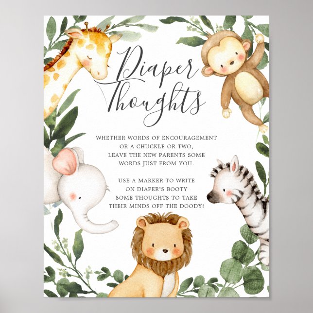Safari Animals Baby Dusche Windeln Gedanken Unters Poster (Vorne)