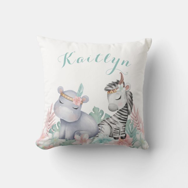 Safari Animals Baby Kinderzimmer Girl Kissen (Vorderseite)