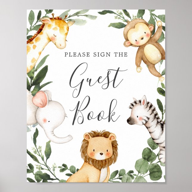 Safari Animals Baby Showbook Gästebuch signieren (Vorne)