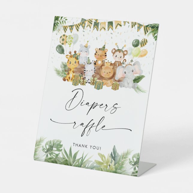Safari Animals Baby Showdiapers Raffle-Zeichen Sockelschild (Vorderseite)