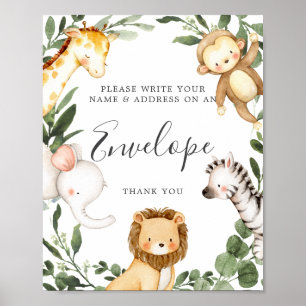 Safari Animals Baby Shower Address Envelope Sign Poster