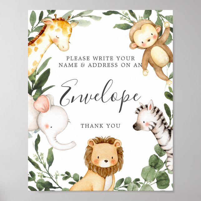 Safari Animals Baby Shower Address Envelope Sign Poster (Vorne)