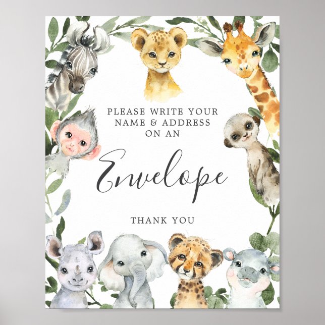 Safari Animals Baby Shower Address Envelope Sign Poster (Vorne)