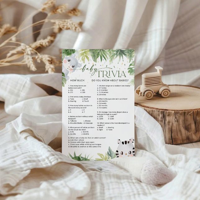 Safari Animals Baby Shower Baby Trivia Game Card (Von Creator hochgeladen)